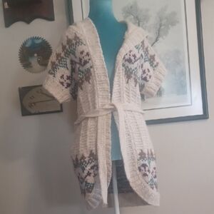 Aeropostale Cream and Purple Patterned Cardigan